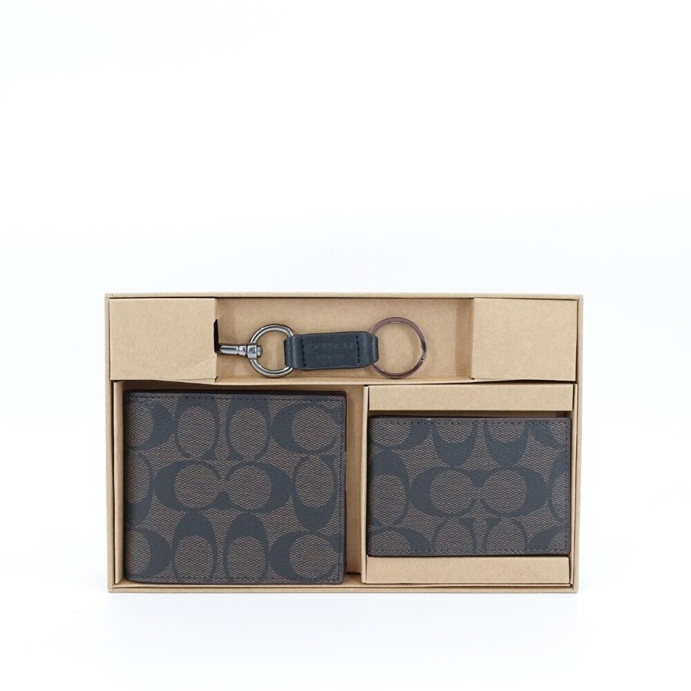 Coach Boxed 3 In 1 Wallet Gift Set Walnut Black OS